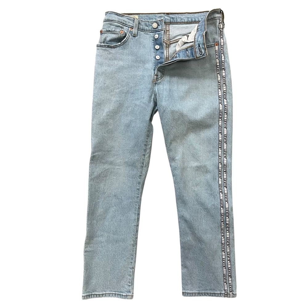 Levi's 501 Cropped Straight Leg Jeans with Logo Trim Button Fly